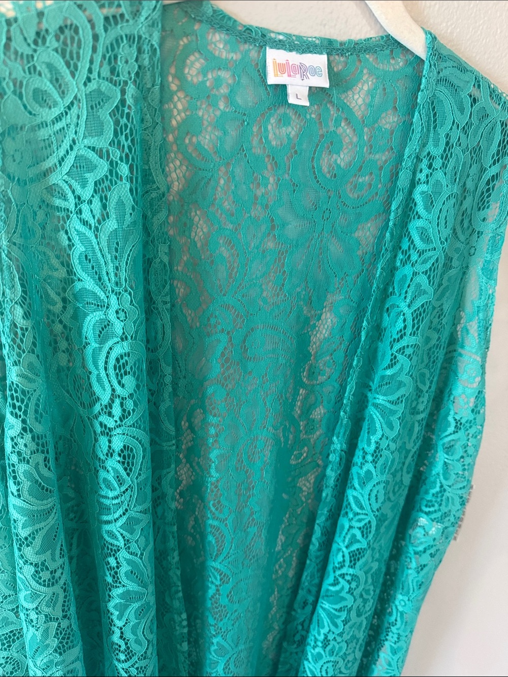 LuLaRoe Teal Lace Duster Vest - Picture 2 of 4